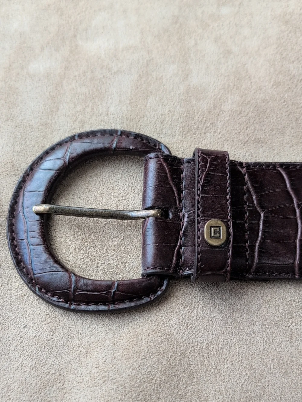 CHAPS Dark Brown Croc-Embossed Leather Belt
